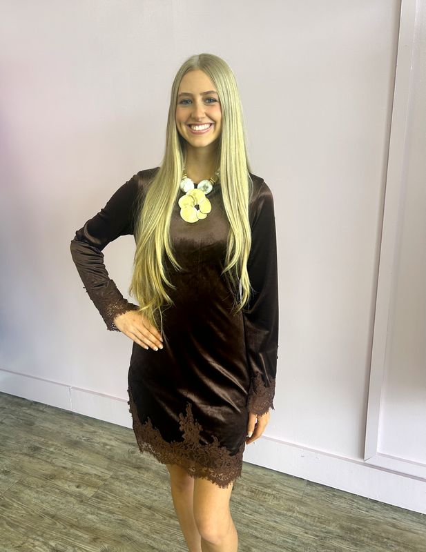 Mandi Velvet Dress W/Lace Trim