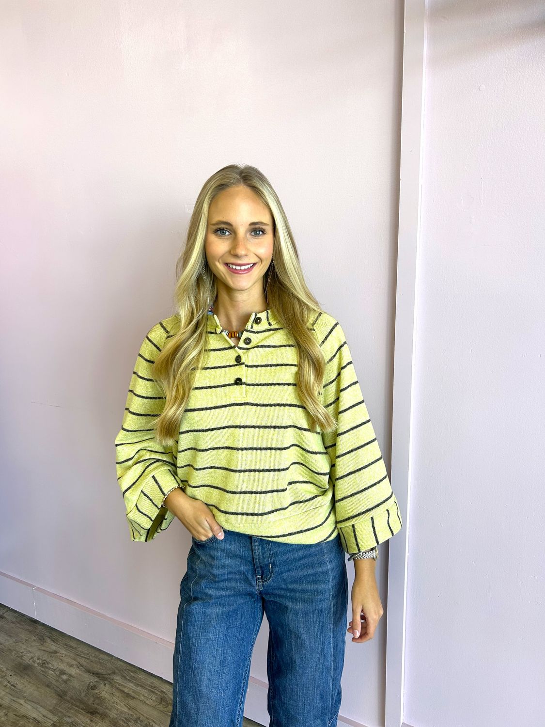 Karson Lime Striped Henley