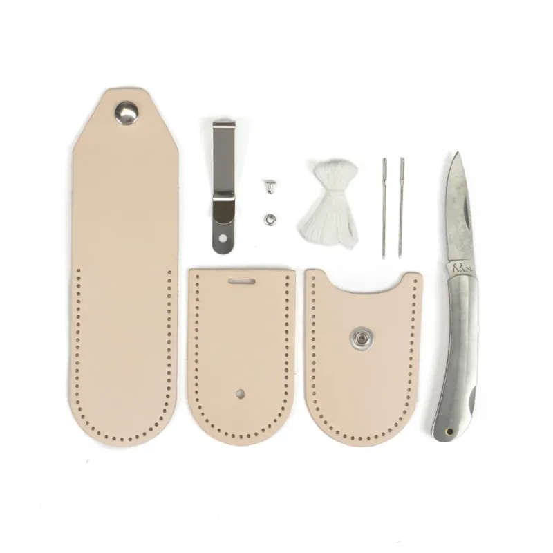 SMALL LEATHER FOLDING KNIFE POUCH KIT WITH KNIFE