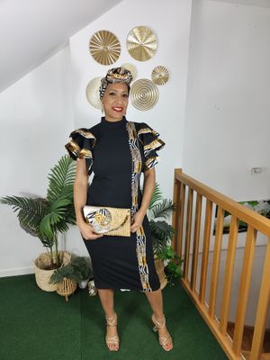 Robe Mi-Longue Noire Wax