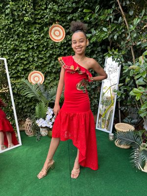 Robe Asymétrique Rouge Madras