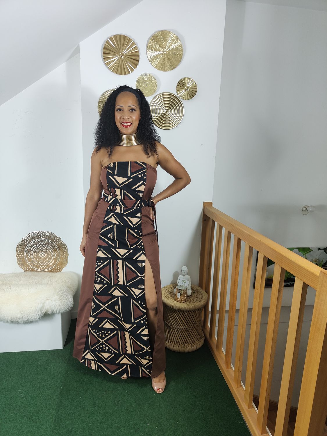 Robe Maxi Bustier Marron Wax