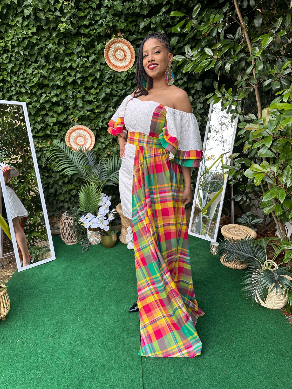 Robe Maxi Blanche Broderie Anglaise et Madras