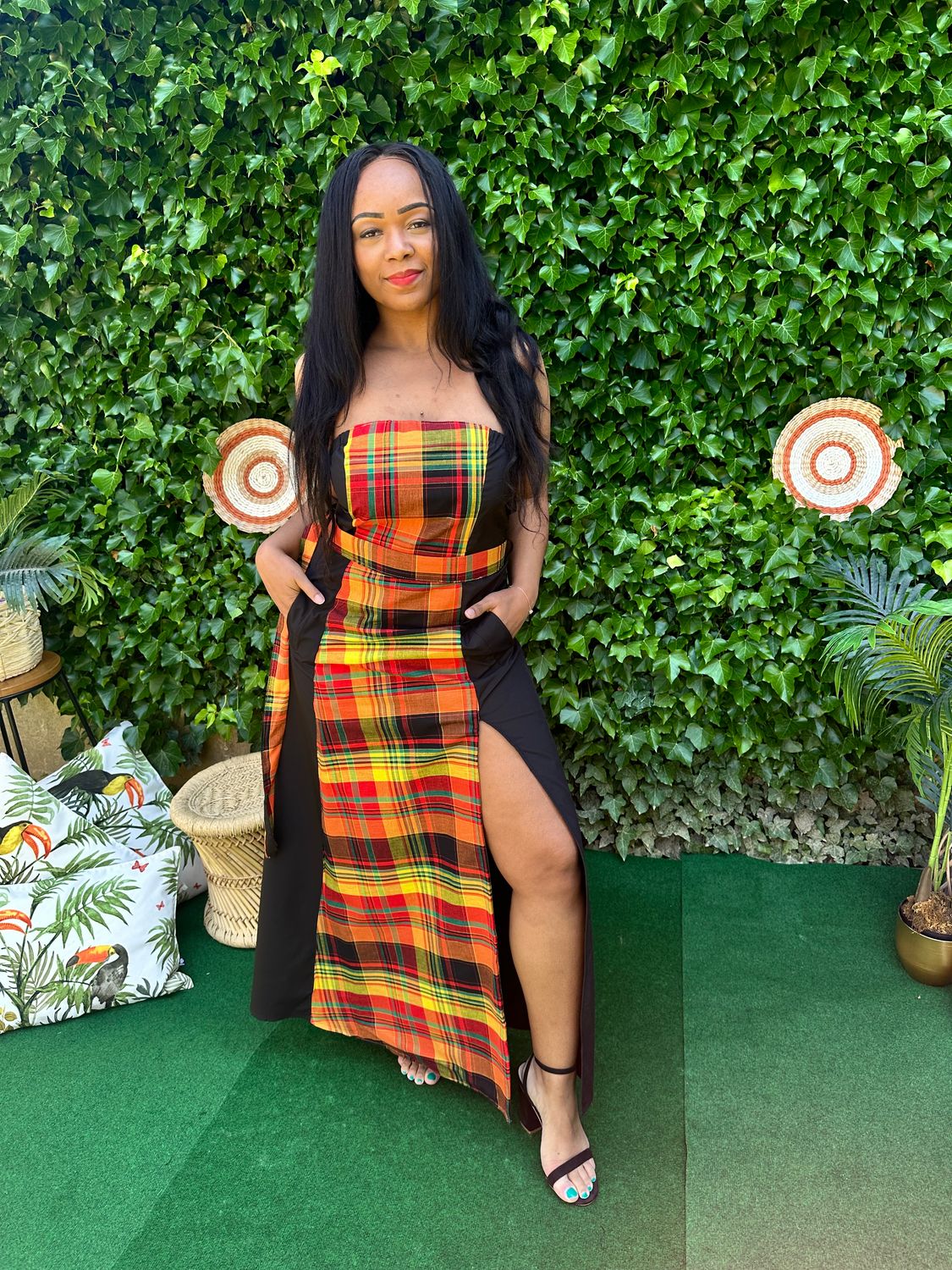 Robe Maxi Bustier Noir Madras