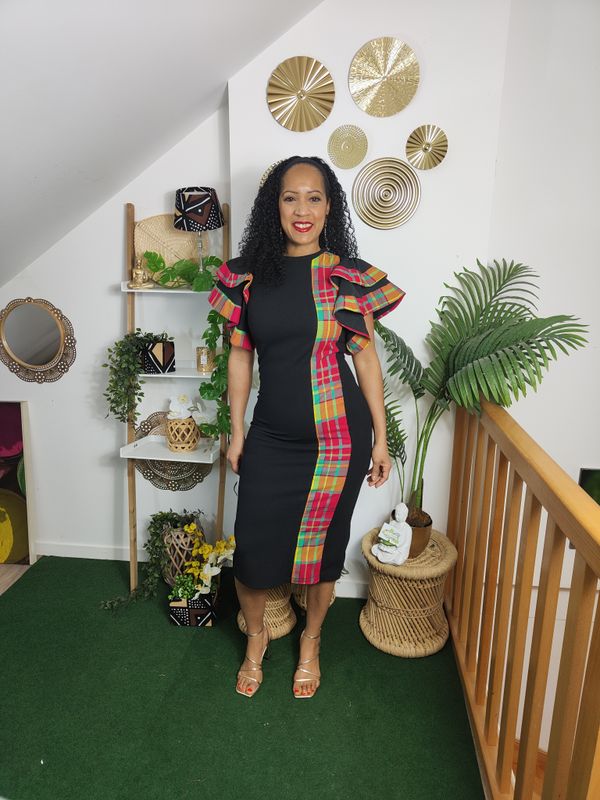 Robe Mi-Longue Noir Madras