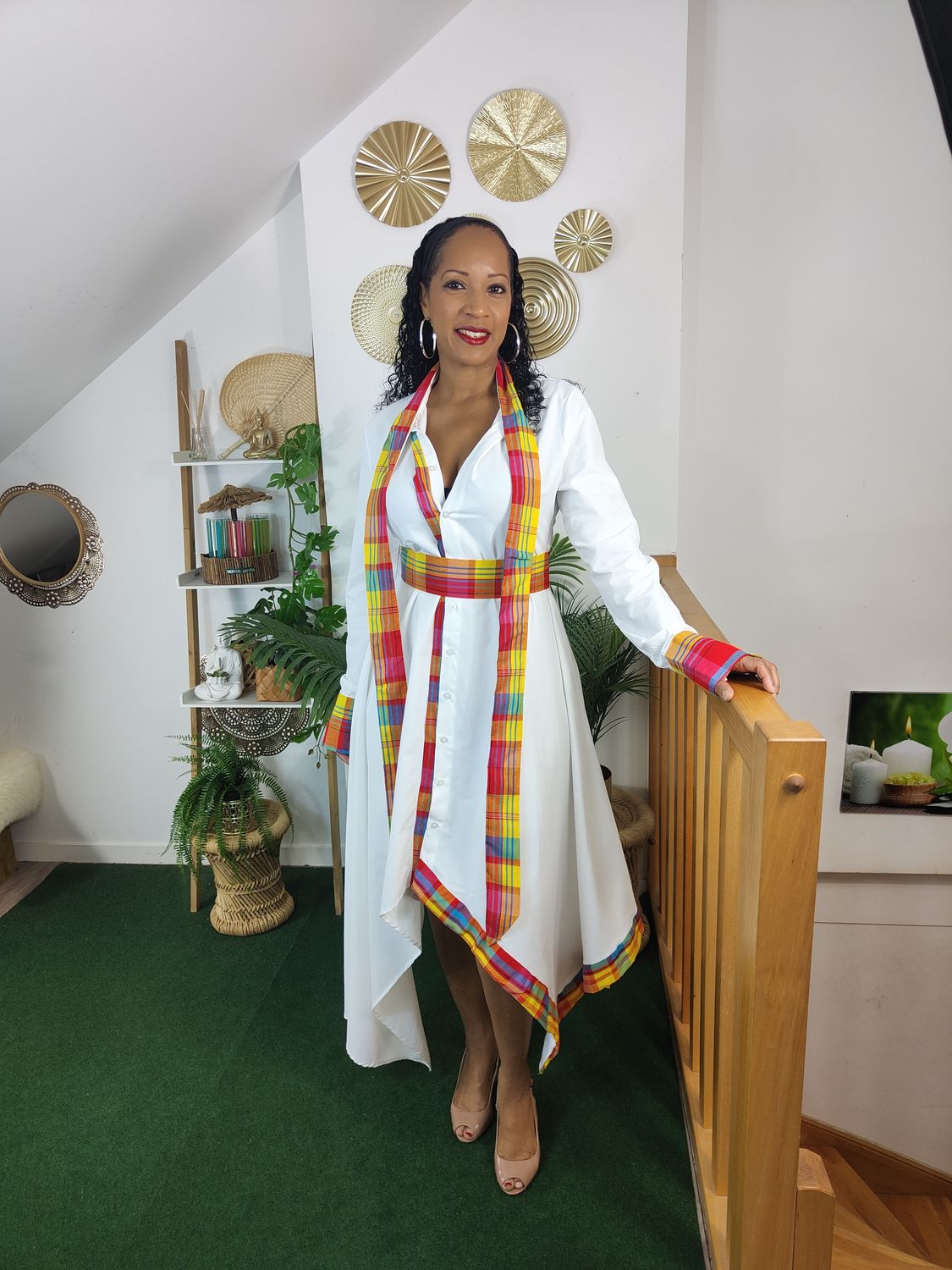 Robe Asymétrique Blanche Madras