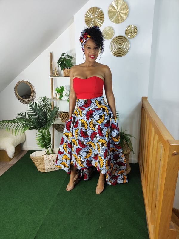 Ensemble Jupe trapèze Wax ou Madras et top Bustier