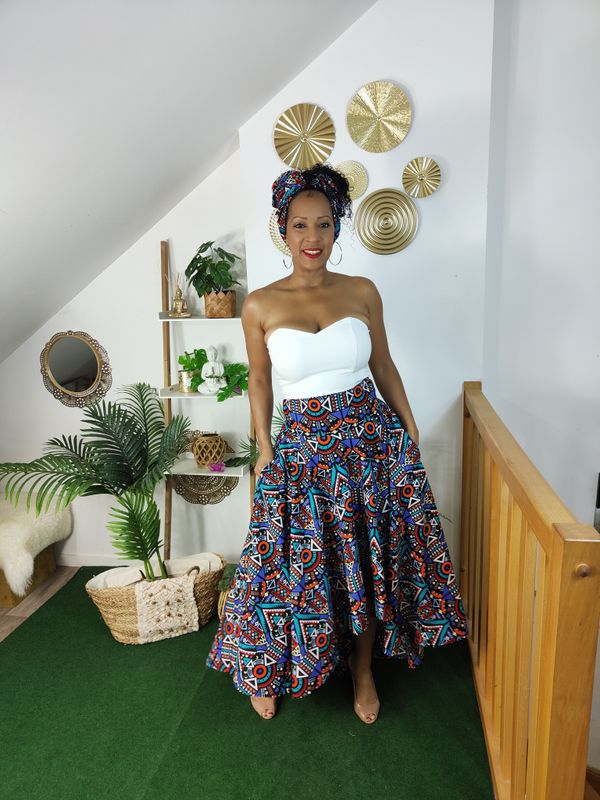 Ensemble Jupe trapèze Wax ou Madras et top Bustier