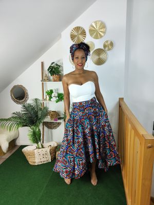 Ensemble Jupe trapèze Wax ou Madras et top Bustier