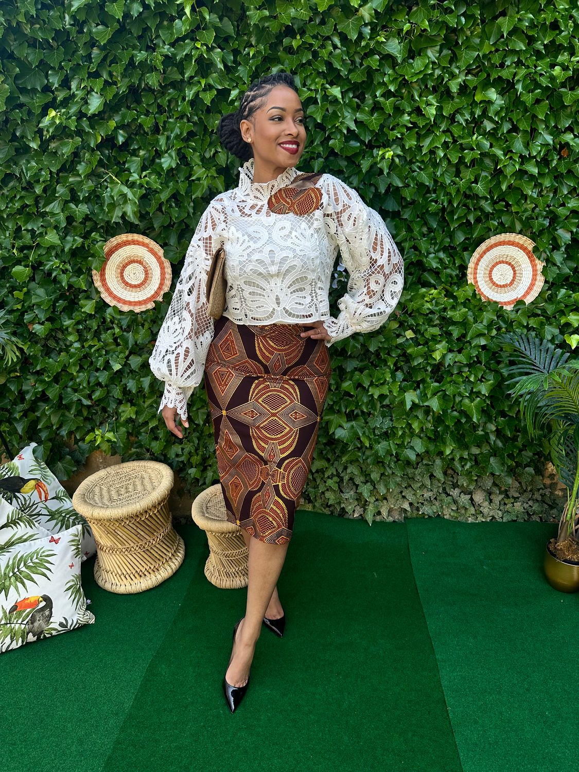 Ensemble Jupe Madras avec Blouse Dentelle