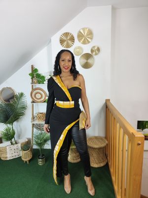 Tunique asymétrique Noir Wax pailleté