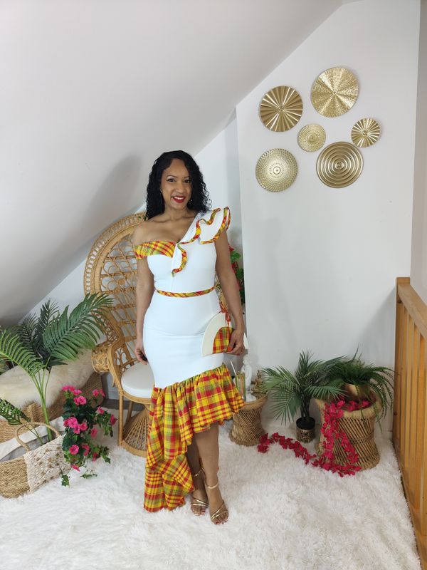 Robe Asymétrique Blanche Madras