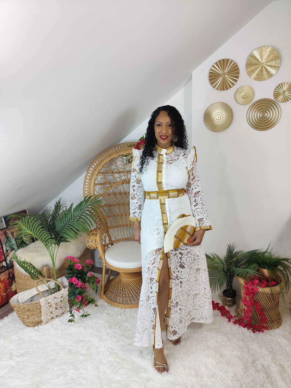 Robe Maxi Blanche Dentelle guipure et Wax