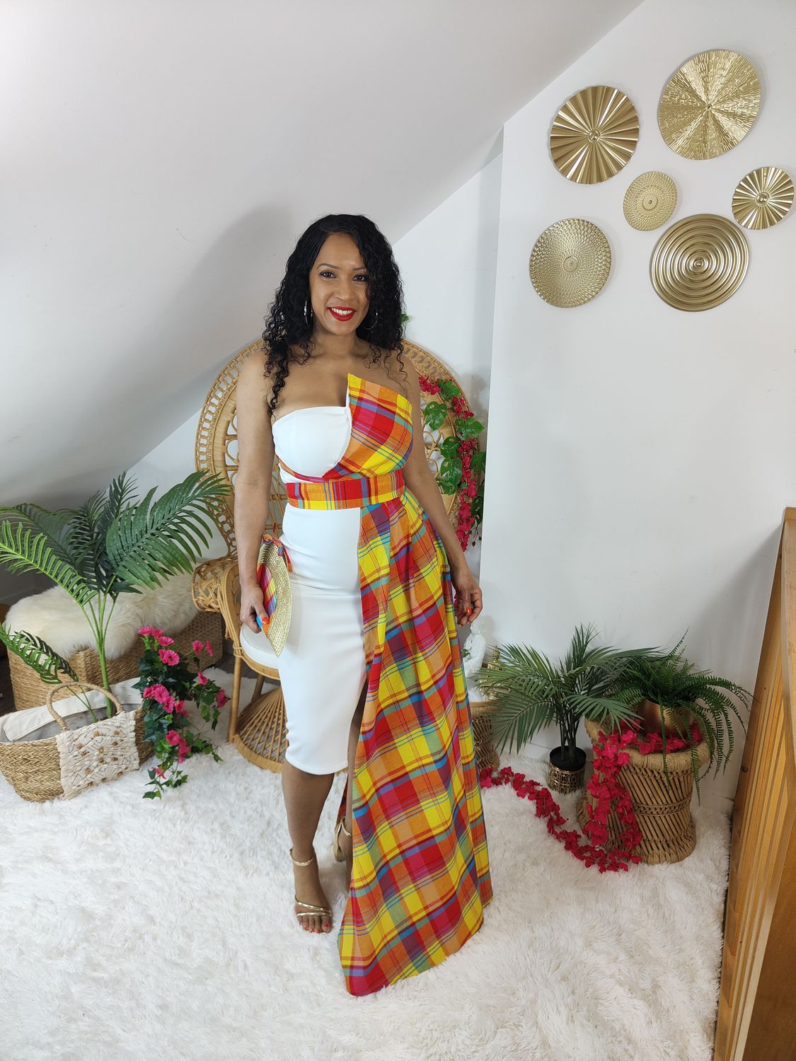Robe asymétrique fendu Madras