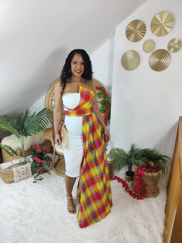 Robe asymétrique fendu Madras