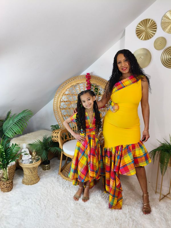 Robe fille transformable trapèze asymétrique Madras