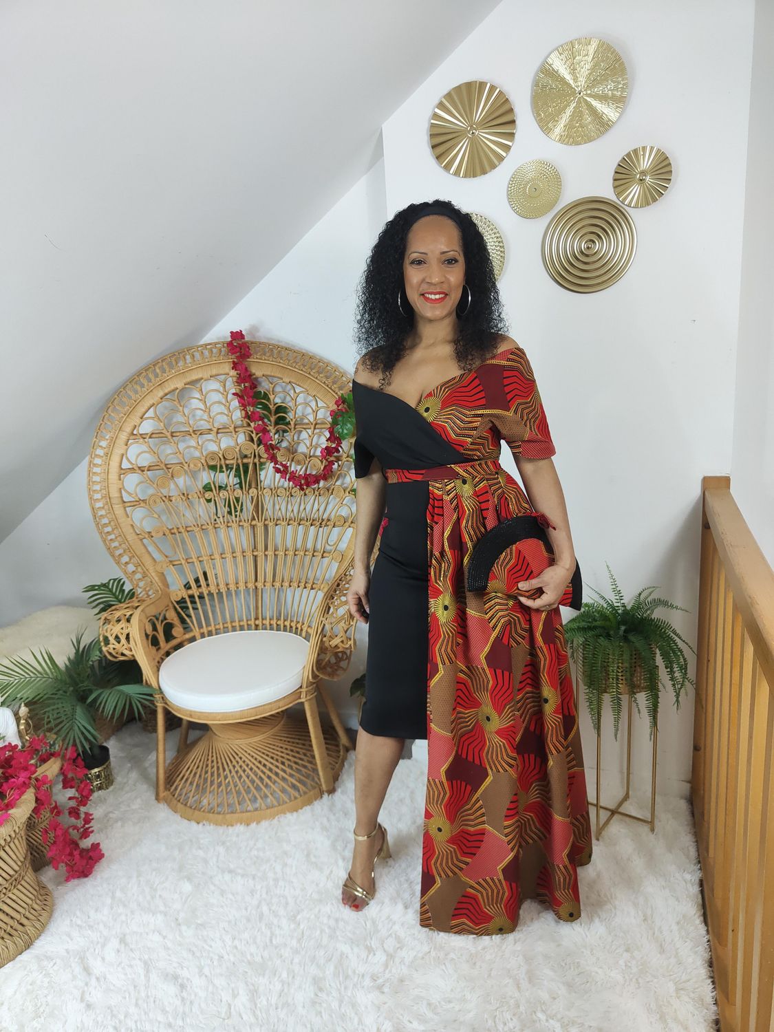 Robe épaules dénudés Asymétrique Noir Wax