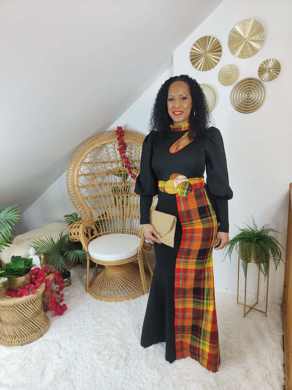 Robe Maxi Noire Madras