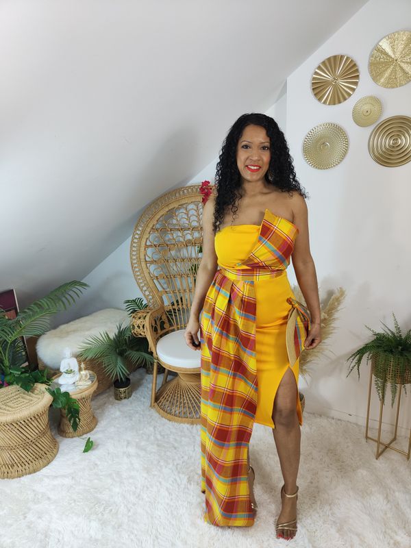 Robe asymétrique fendu Madras