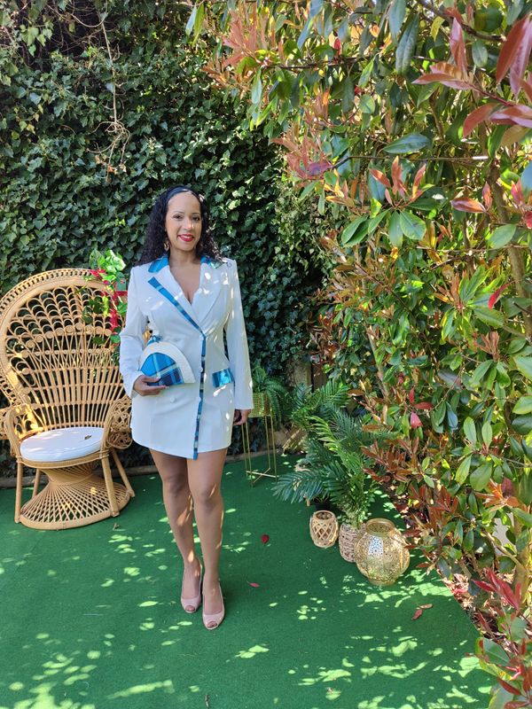 Veste tunique robe blazer légère blanche Madras