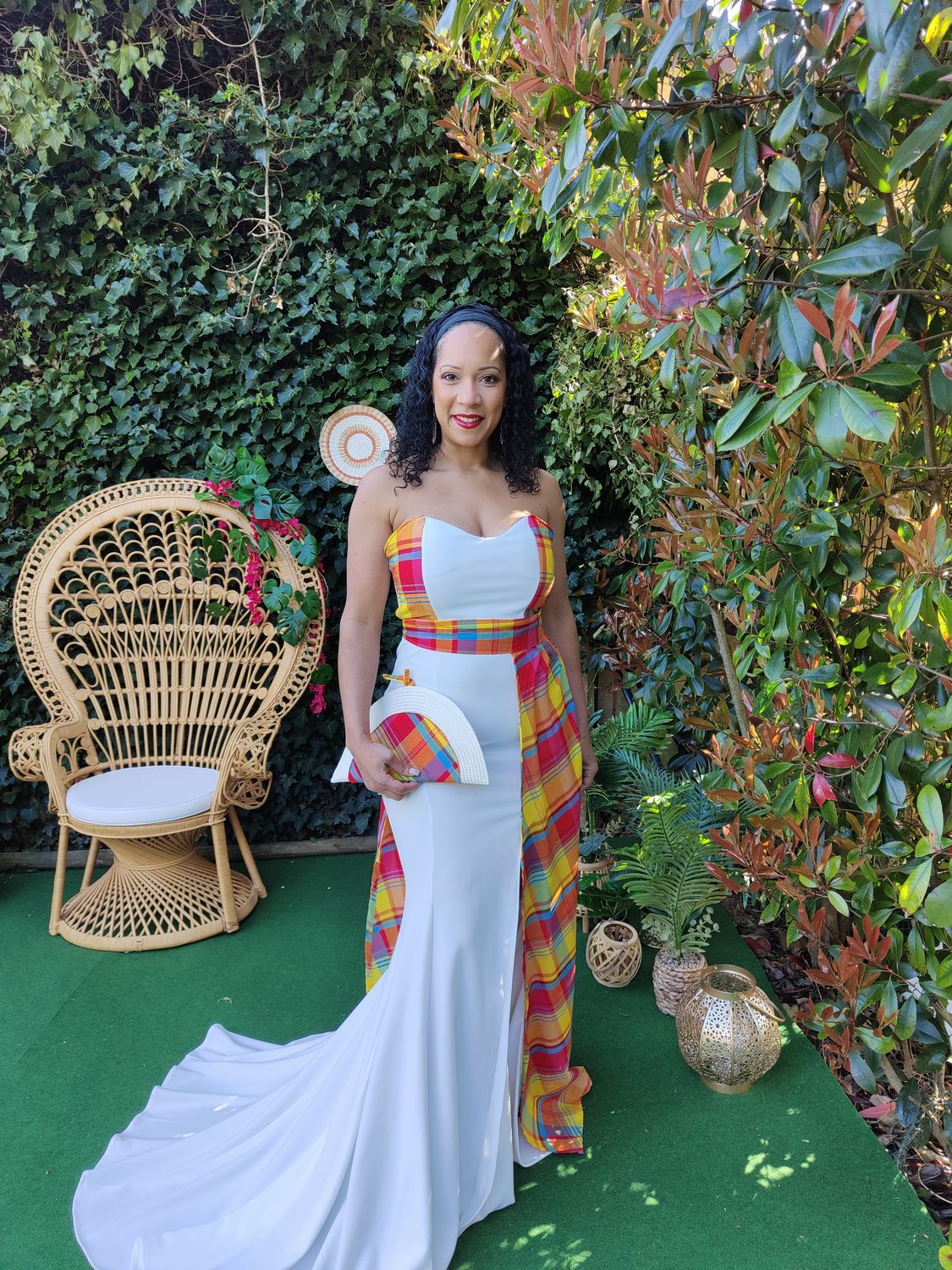 Robe Bustier sirène fendu drapé Madras