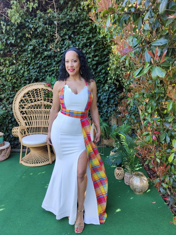 Robe dos nu marié drapé Madras