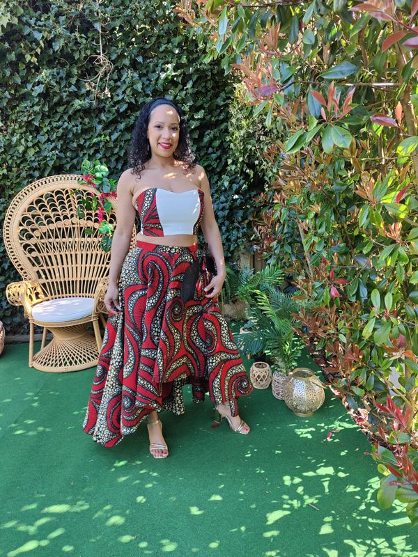 Ensemble Jupe trapèze Wax ou Madras et top Bustier