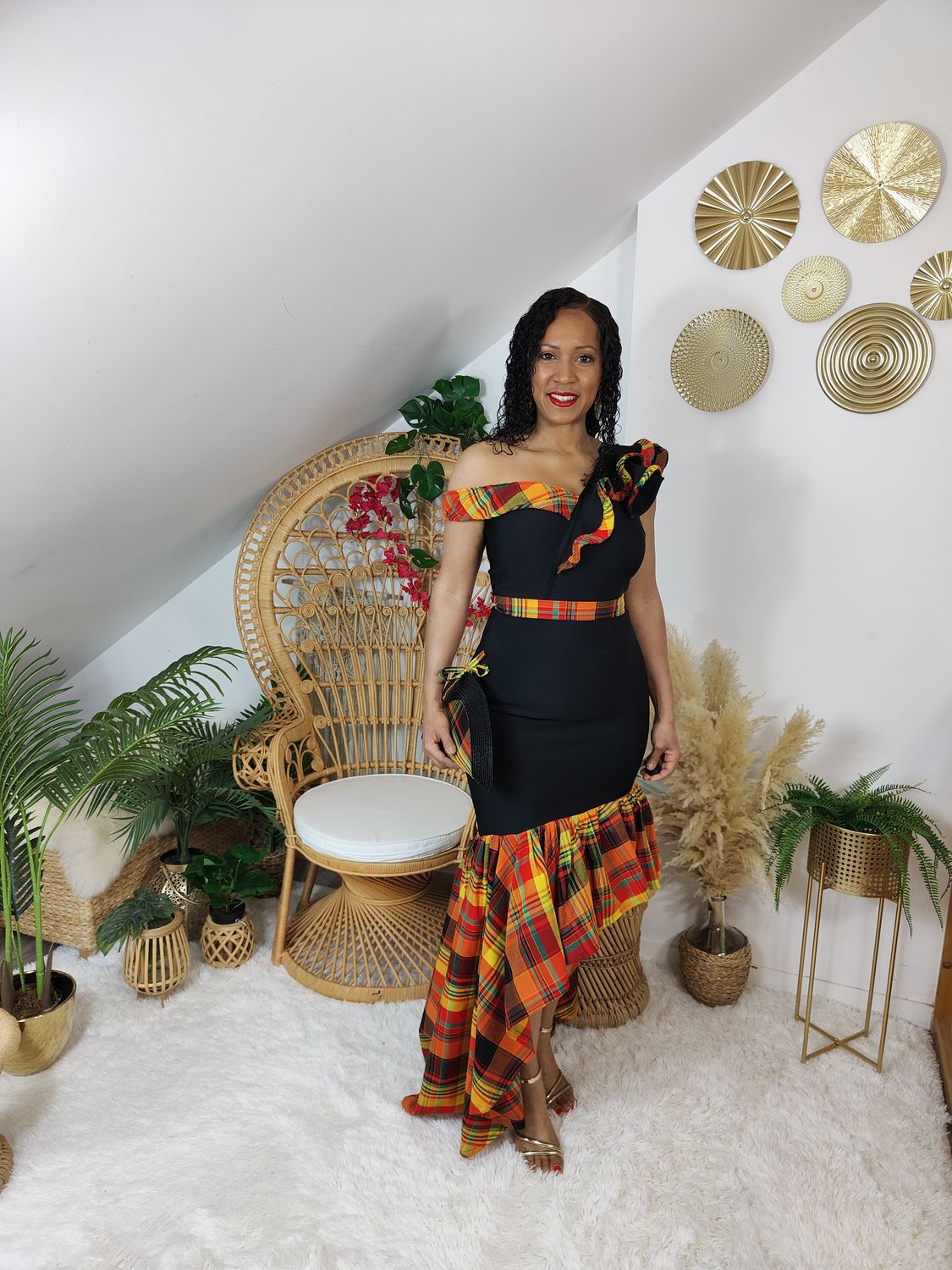 Robe Asymétrique noir Madras