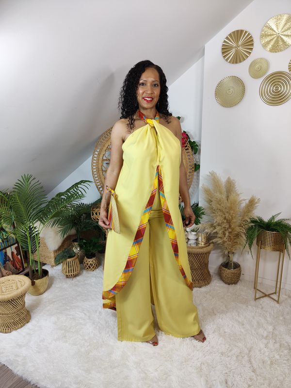 Ensemble Tunique Dos Nu Légère Jaune madras