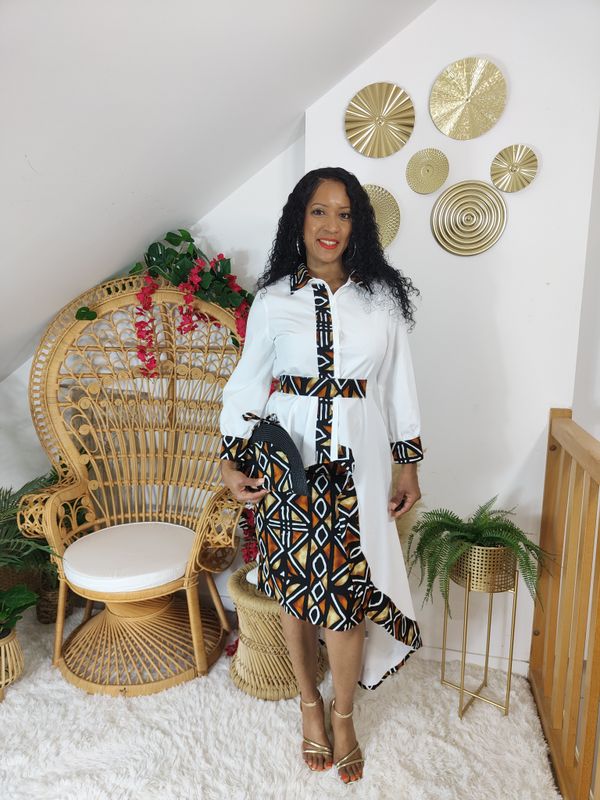 Ensemble Jupe Wax avec Blouse chemise asymétrique