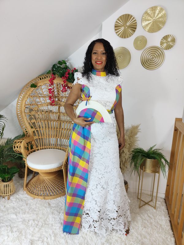 Robe Maxi Blanche Dentelle guipure et Madras