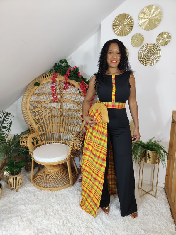 Combinaison pantalon dos nu et drapé en Madras