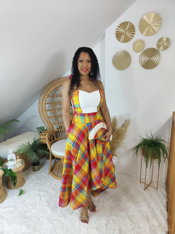 Jupe trapèze Madras avec poches