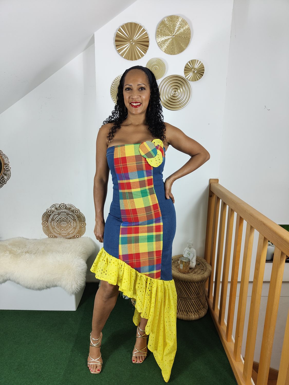 Robe jeans Asymétrique madras