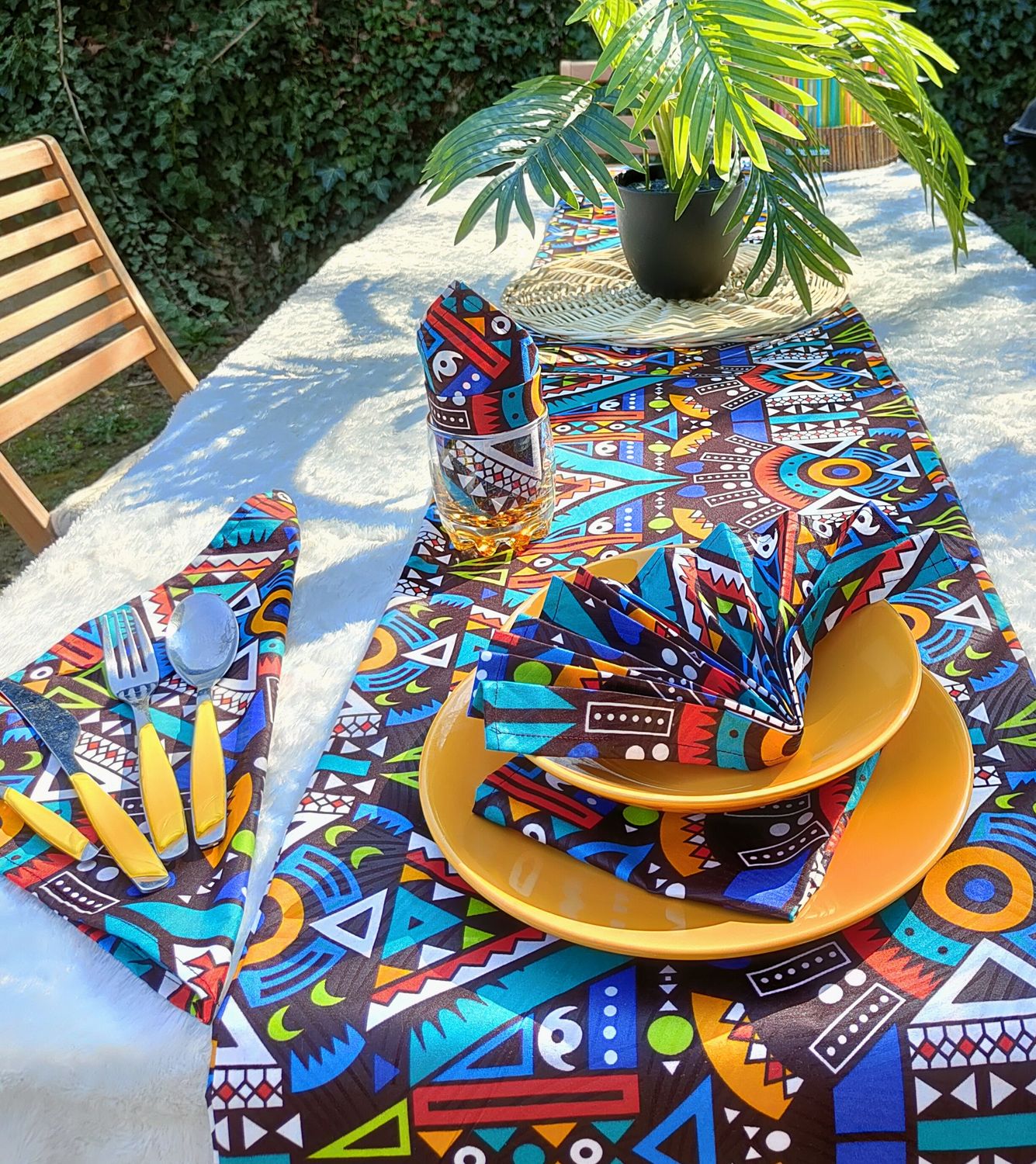 Lot ensemble de table wax chemin de table et 8 serviettes