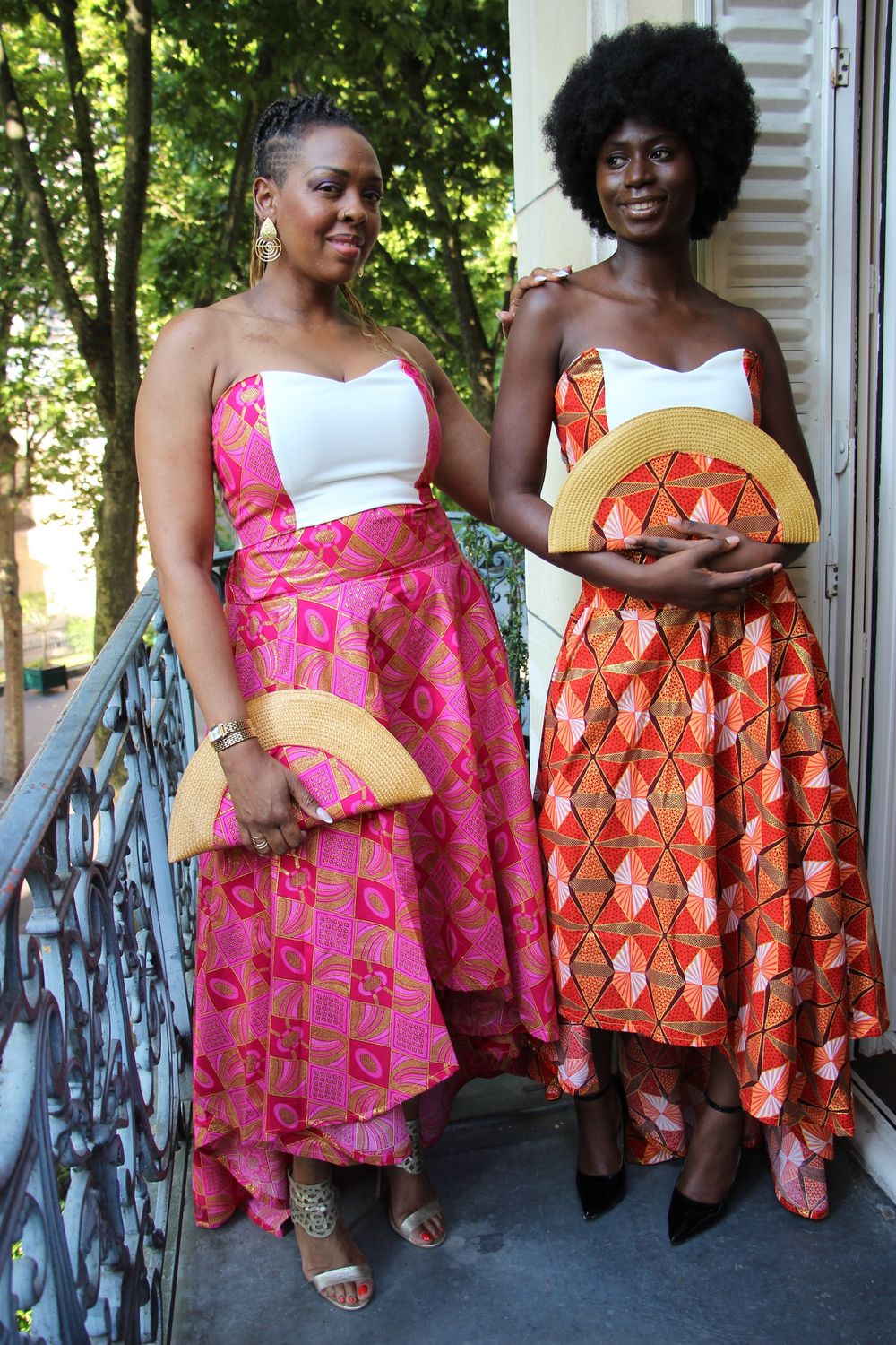 Ensemble Jupe trapèze Wax et top bustier wax orange