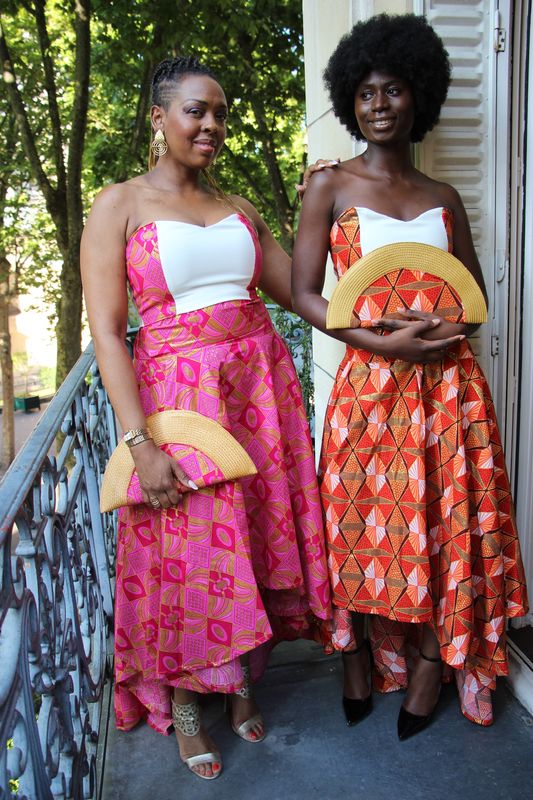 Ensemble Jupe trapèze Wax et top bustier wax orange