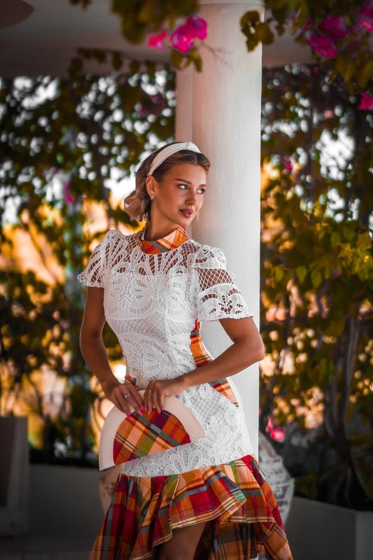 Robe Dentelle Guipure et Madras