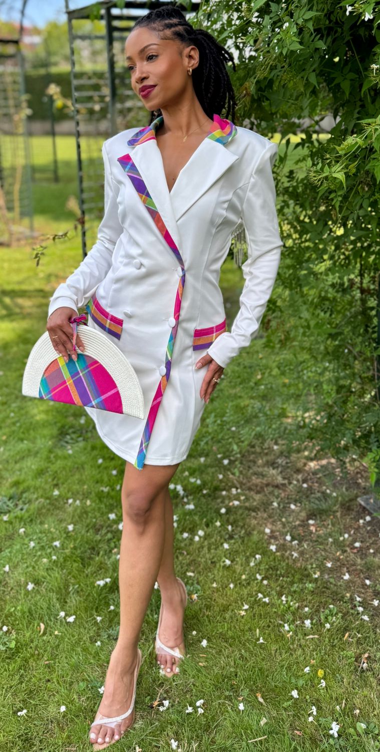 Veste tunique robe blazer légère blanche Madras