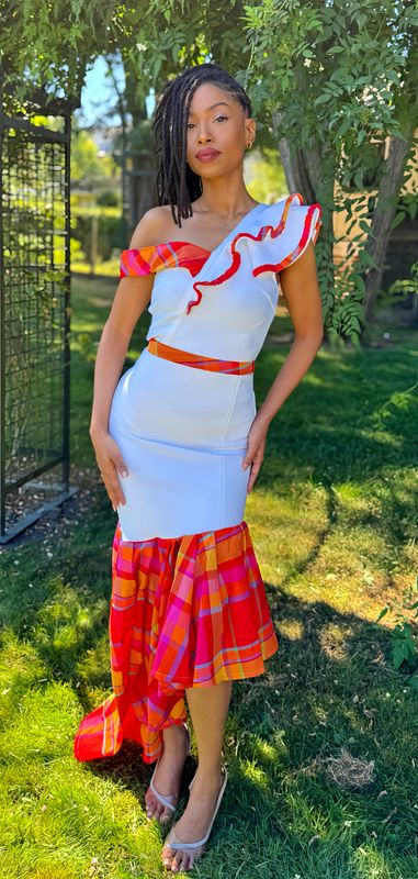 Robe Asymétrique Blanche Madras