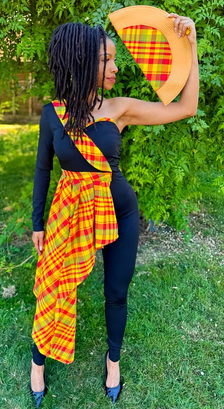 Combinaison pantalon Asymétrique et drapé en Madras