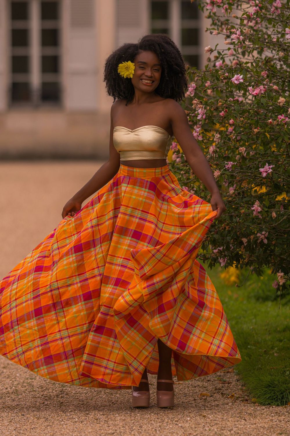 Ensemble Jupe trapèze Madras et top bustier