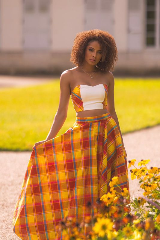 Ensemble Jupe trapèze Madras et top bustier