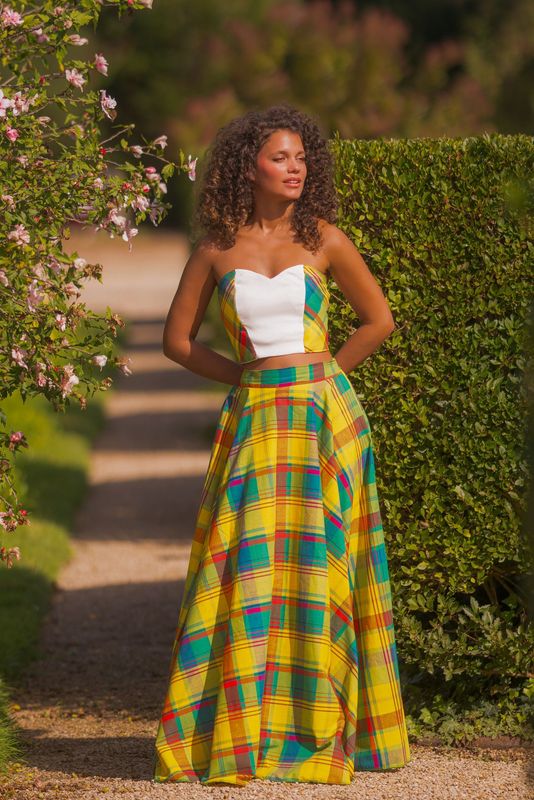 Ensemble Jupe trapèze Madras et top bustier
