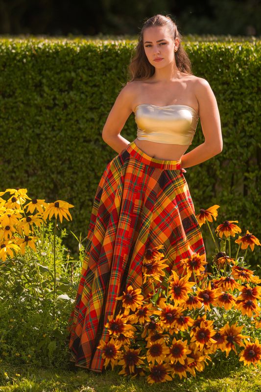 Ensemble Jupe trapèze Madras et top bustier