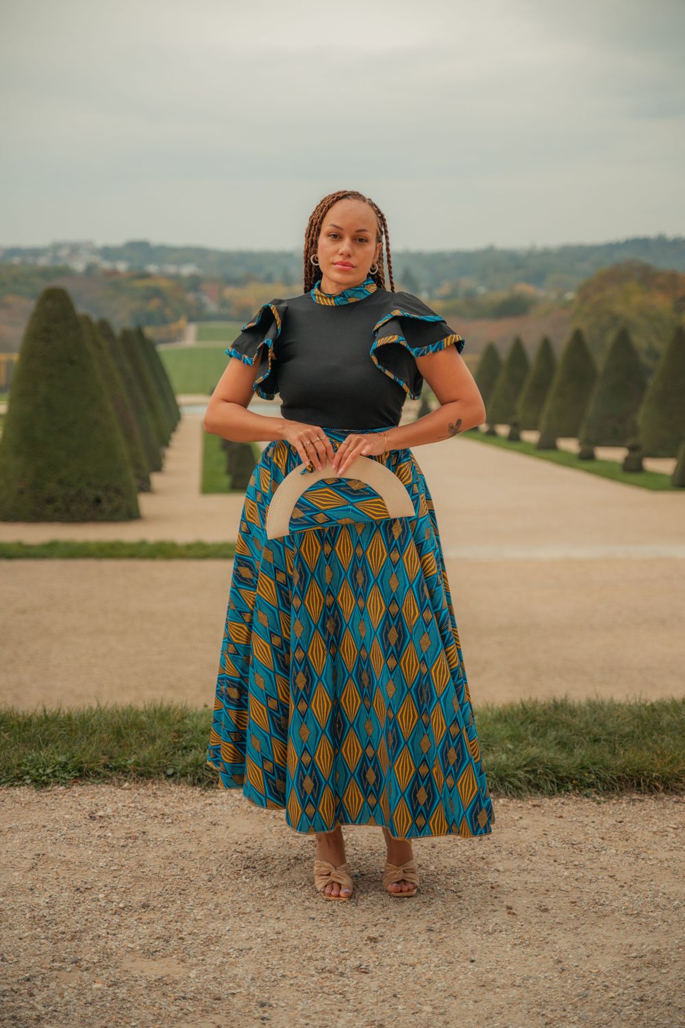 Ensemble Jupe trapèze wax et top manches papillon