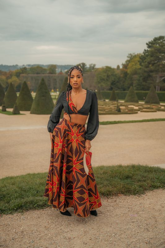 Ensemble Jupe trapèze wax et top cache coeur