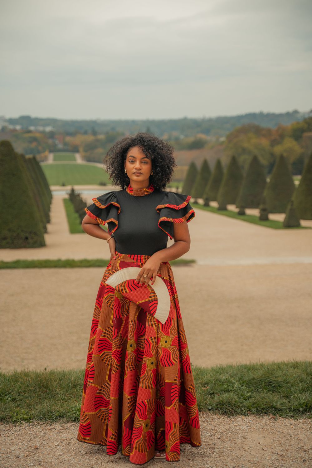 Ensemble Jupe trapèze wax et top manches papillon