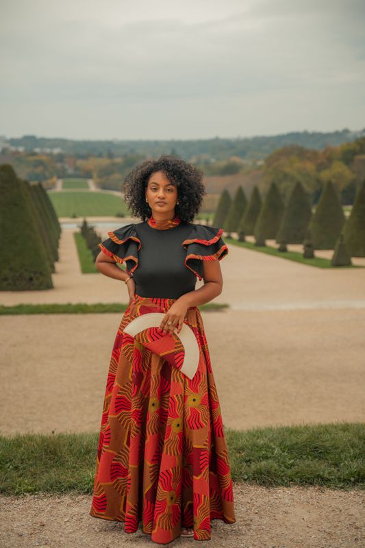 Ensemble Jupe trapèze wax et top manches papillon