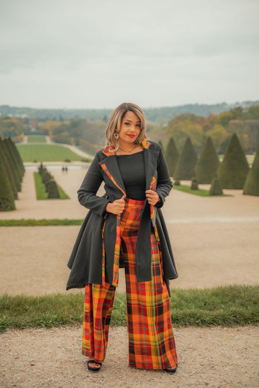 Manteau asymétrique Madras tendance chic